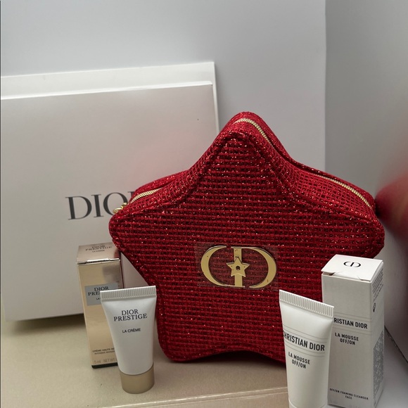 Christian Dior Red Star-Shaped Cosmetic Bag W/LaMousse & Dior Prestige Cream Box - Picture 3 of 17